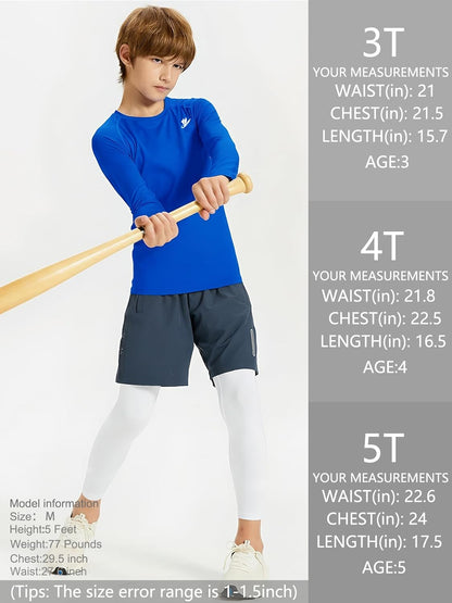 Youth Boys Compression Thermal Shirt Long Sleeve Fleece Baselayer Soccer Baseball Undershirt